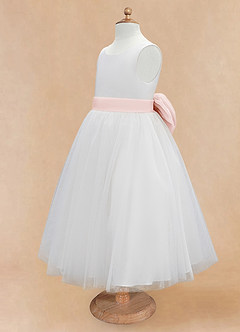 Azazie Kavi Flower Girl Dresses Ivory Blushing Pink A-Line Bow Matte Satin Dress image9