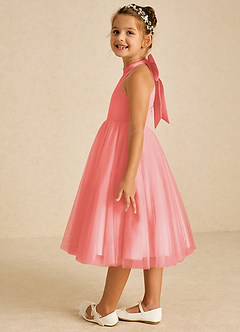 Azazie Dora Flower Girl Dresses Coral A-Line Bow Tulle Dress image4