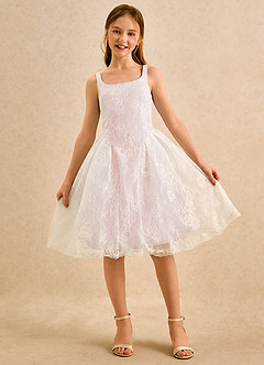 Azazie Cubbie Girls Formal Flower Girl Dresses Blushing Pink A-Line Lace Dress image4