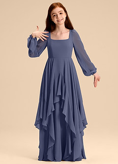 Azazie Clara Junior Abito A-Line in Chiffon Blusa Stormy image3