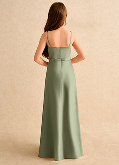 Azazie Fishie Girls Formal Flower Girl Dresses Pistachio A-Line Matte Satin Dress image7