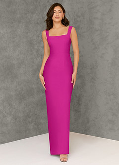 Azazie Flori Bridesmaid Dresses Fuchsia Sheath Square Neckline Chiffon Dress image1