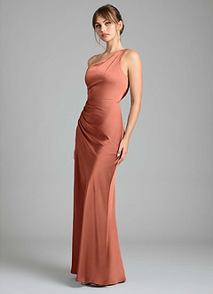Azazie Madelyn Bridesmaid Dresses Clay Mermaid One Shoulder Stretch Satin Convertible Dress image6