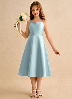 Azazie Jaella Girls Formal Blomsterpigekjoler A-Line Plisseret Mat satin Te-længde Kjole image4