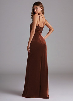 Azazie Eren Jurken voor bruidsmeisjes Jurk van flueel met Kolom One-Shoulder Terracotta image5
