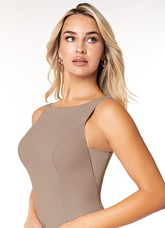 Azazie Rogue Bridesmaid Dresses Taupe Mermaid Scoop Side Slit Stretch Crepe Dress image6
