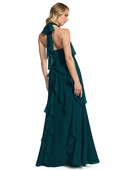 Azazie Velma Bridesmaid Dresses Pine A-Line Side Slit Chiffon Dress image2