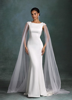 Azazie Oaklynn Wedding Dresses Diamond White Mermaid Boatneck Crepe Back Satin Dress image11