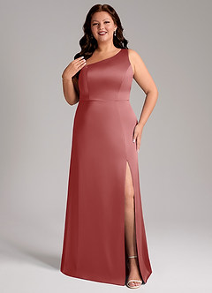 Azazie Phaedra Bridesmaid Dresses Antique Rose A-Line One Shoulder Stretch Satin Dress image11
