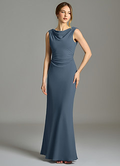 Azazie Kieryn Vestidos de damas de honor Vestido de Neptuno de Gasa de Corte Sirena con Plisado image1