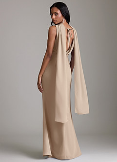 Azazie Linelle Robes de demoiselle d'honneur Robe Sirène en Mousseline de soie Plissée Taupe image10