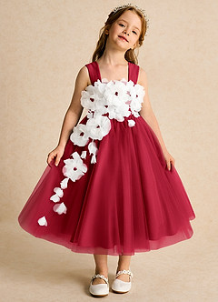 Azazie Dovey Flower Girl Dresses Scarlet Ball-Gown Bow Tulle Dress image2