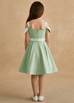 Azazie Judi Jurken voor bloemenmeisjes A-Lijn Jurk van Mat Satijn Stoffige Salie image2