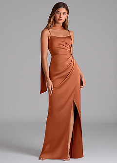 Azazie Calandra Vestidos de damas de honor Vestido de Rosa De Cedro de Satén Elástico de Corte en A con Plisado image2