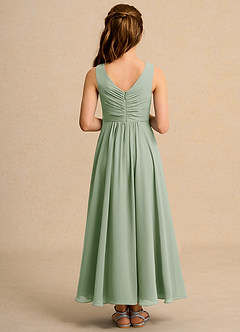 Azazie Ducky Junior Formal vestidos de niña de las flores Vestido de Salvia Polvorienta de Gasa de Corte En A con Plisado image2