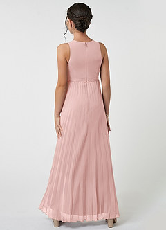 Azazie Lindie Junior Powder Pink A-Line Pleated Chiffon Dress image2