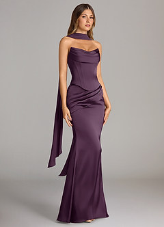 Azazie Sorrel Bridesmaid Dresses Plum Mermaid Strapless Stretch Satin Convertible Dress image3