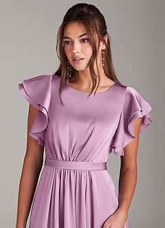 Azazie Daphne Bescheidene Brautjungfernkleider A-Linie Gestreift Stretch-Satin Bodenlänge Kleid image5