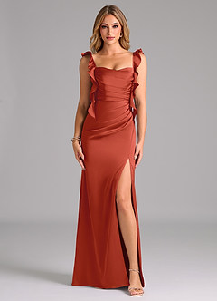 Azazie Jessamine Brautjungfernkleider A-Linie Korsett Stretch-Satin Kleid Rost image3