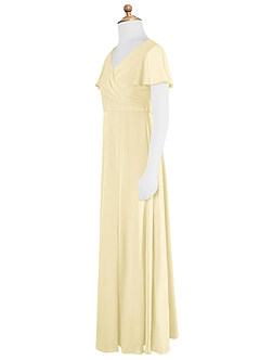 Azazie Induh Junior Lemon Sorbet A-Line Ruched Chiffon Dress image8