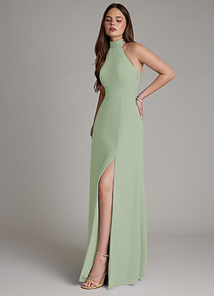 Azazie Myra Bridesmaid Dresses Dusty Sage A-Line High Neck Chiffon Dress image6