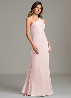 Azazie Juniper Bridesmaid Dresses Blushing Pink Mermaid One Shoulder Chiffon Dress image5