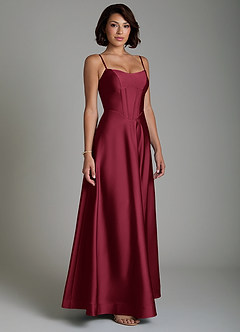 Azazie Nona Bridesmaid Dresses Burgundy A-Line Pleated Stretch Satin Dress image5