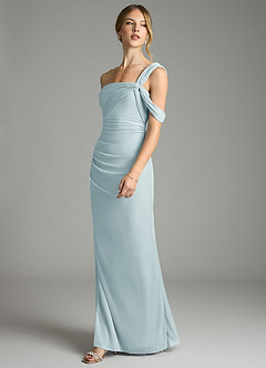 Azazie Tati Bridesmaid Dresses Mist Sheath Off the Shoulder Mesh Dress image4