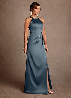 Azazie Lawrence Mother of the Bride Dresses Twilight A-Line Pleated Stretch Satin Dress image4