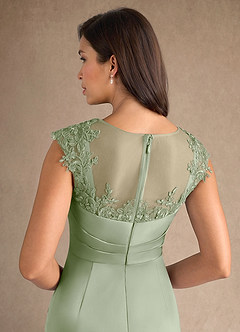 Azazie Santa Barbara Mother of the Bride Dresses Dusty Sage Sheath Pleated Stretch Satin Dress image8