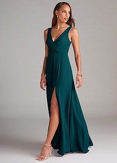 Azazie Nelly Bridesmaid Dresses Pine A-Line Pleated Chiffon Dress image4