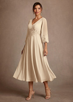 Azazie Ana Klänningar till brudens mor Klä A-Line i Chiffong Spets Champagne image4