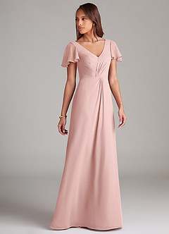 Azazie Soren Bridesmaid Dresses Powder Pink A-Line Ruched Chiffon Dress image7