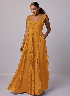 Barbie ♥ Azazie Bridesmaid Dresses Butterscotch A-Line with Pockets Chiffon Dress image7