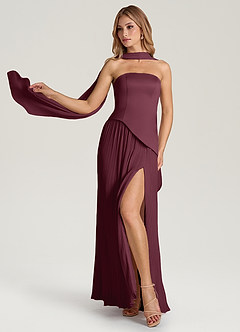 Azazie Tierney Robes de demoiselle d'honneur Robe Trapèze Convertible en Mousseline de soie Sans bretelle Cabernet image1