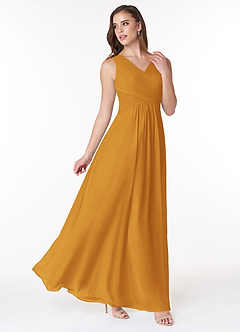 Azazie Flora Bridesmaid Dresses Butterscotch A-Line Pleated Chiffon Dress image4