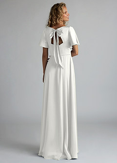 Azazie Kimber Bridesmaid Dresses White A-Line Ruched Stretch Satin Dress image2