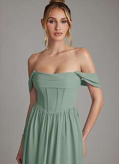 Azazie Caterina Robes à essayer chez vous Robe Trapèze en Mousseline de soie Corset Agave image8