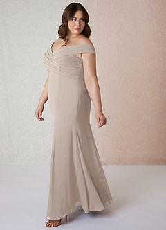 Azazie Lecia Bridesmaid Dresses Frost Empire Off-The-Shoulder Pleated Chiffon Convertible Dress image10