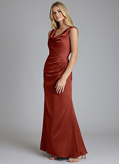Azazie Tallie Bridesmaid Dresses Terracotta Mermaid Pleated Stretch Satin Dress image2