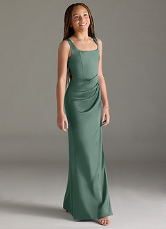 Azazie Mero Junior Meerjungfrau-Linie Plissee Stretch-Satin Kleid Eukalyptus image3