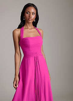 Azazie Clarisa Bridesmaid Dresses Fuchsia A-Line Pleated Chiffon Dress image3