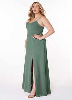 Azazie Moira Bridesmaid Dresses Eucalyptus A-Line Scoop Chiffon Dress image10