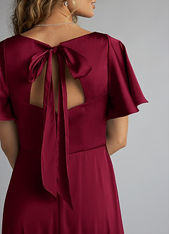Azazie Kimber Bridesmaid Dresses Burgundy A-Line Ruched Stretch Satin Dress image5