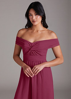 Azazie Lamara Bridesmaid Dresses Mulberry Off the Shoulder Chiffon Convertible Jumpsuit image7