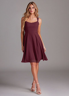 Azazie Vina Bridesmaid Dresses Cabernet A-Line Lace Chiffon Dress image3