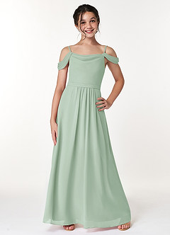 Azazie Alivia Junior Agave A-Line Off the Shoulder Chiffon Dress image1