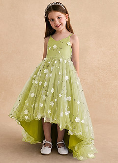 Azazie Celia Flower Girl Dresses Lemongrass A-Line Spaghetti Strap Tulle Dress image5