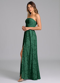 Azazie Wren Bridesmaid Dresses Dark Green A-Line Strapless Floral Burnout Dress image5