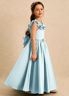 Azazie Eden Flower Girl Dresses Sea Glass Ball-Gown Pleated Matte Satin Dress image3